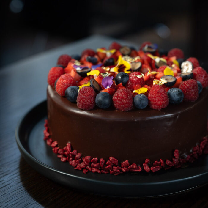 Vegan Dark Chocolate Mud Cake, Ganache, Berries *Gluten Free - Small